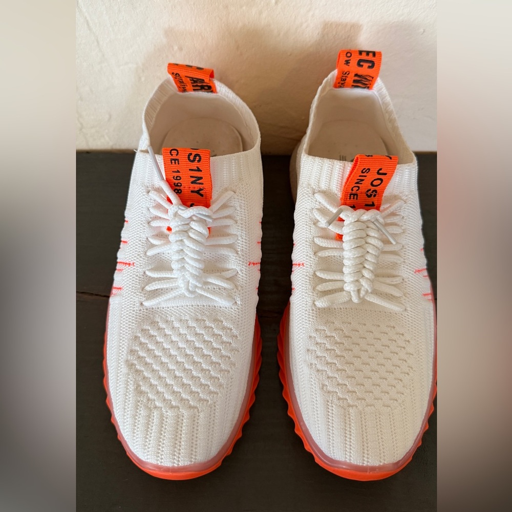 Women Leisure Flying Weave Neon Orange Color Contrast Sneakers Size 7.5 - Picture 4 of 10